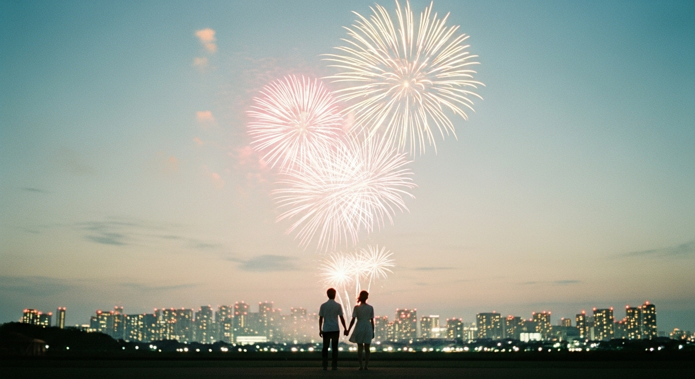 三郷花火大会 LIVE配信 — 河川敷でのクレーン設置風景